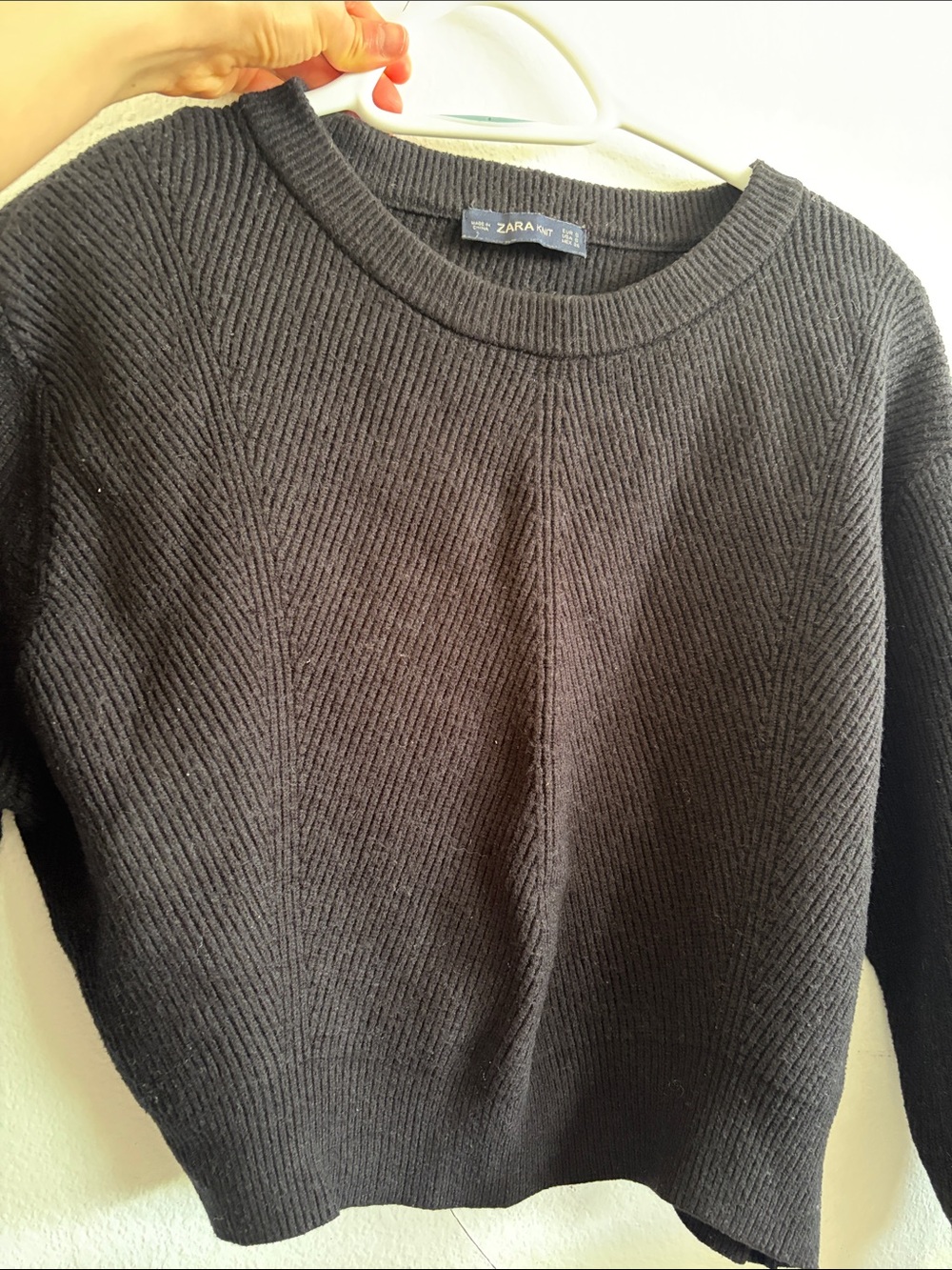 ZARA Black Ribbed Crewneck Sweater